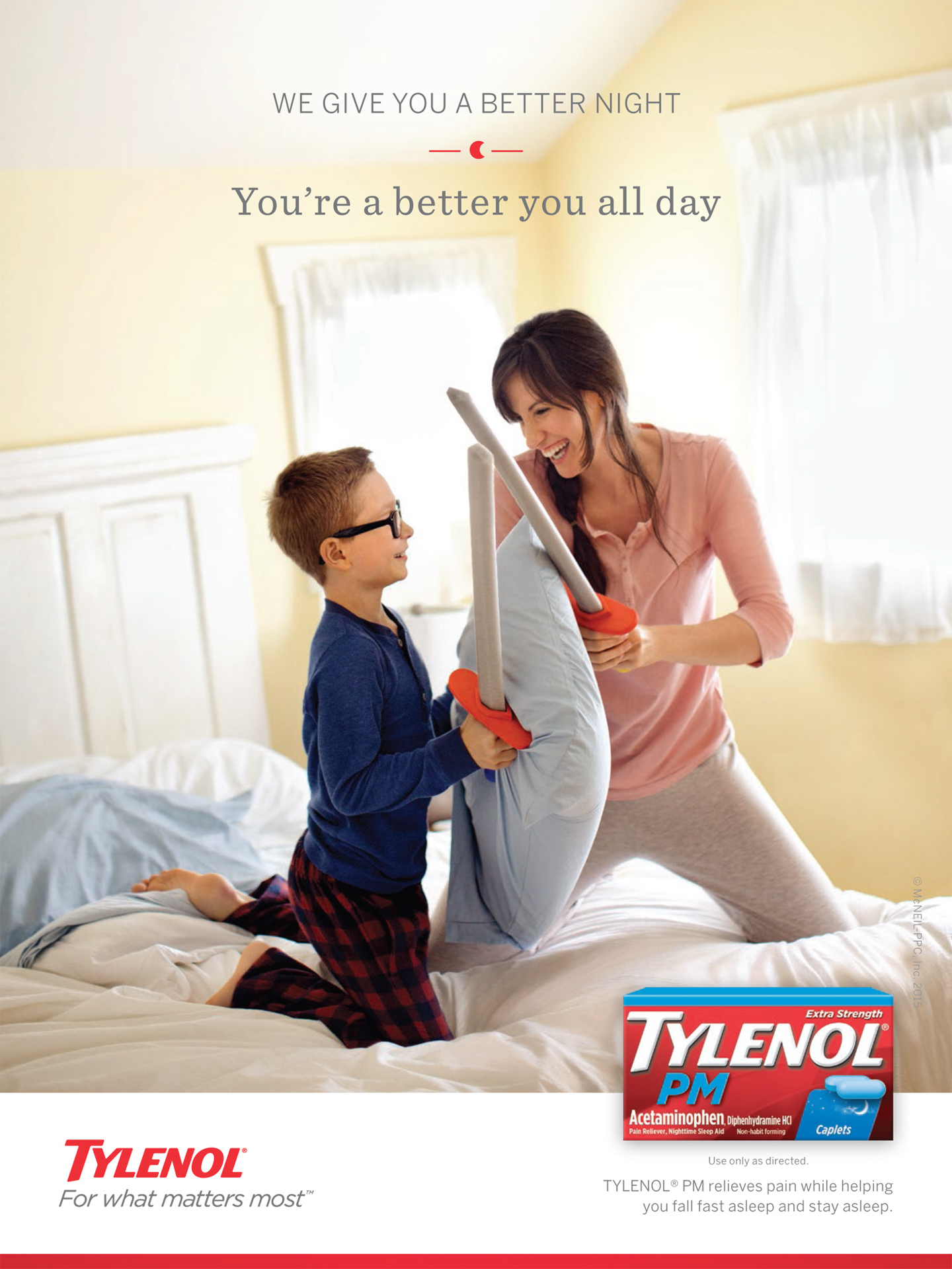 A woman plays swords with her son in a Tylenol Ad Campaign photographed by Lifestyle Photographer Diana Mulvihill