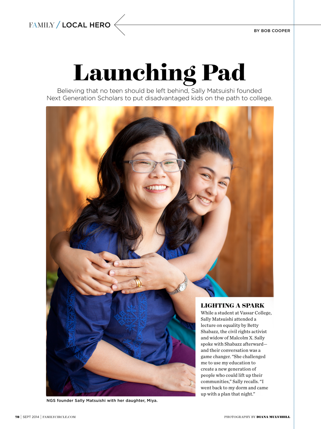 A daughter hugs her mother as the two pose for a portrait for Family Circle Magazine photographed by Lifestyle Photographer Diana Mulvihill